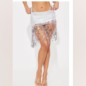 Fashion Nova White Sequin Fringe Swim Coverup